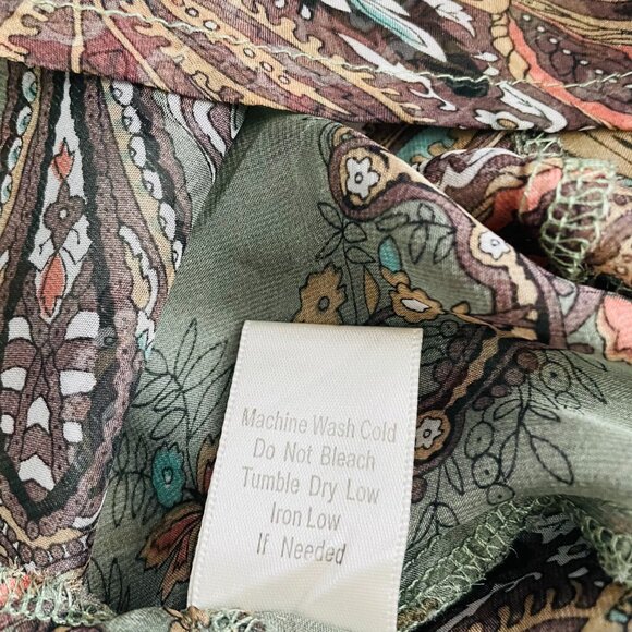 Blue Bird Women's See Through Floral Green Brown Top Size Small S Batwing Sleeve - Picture 7 of 8